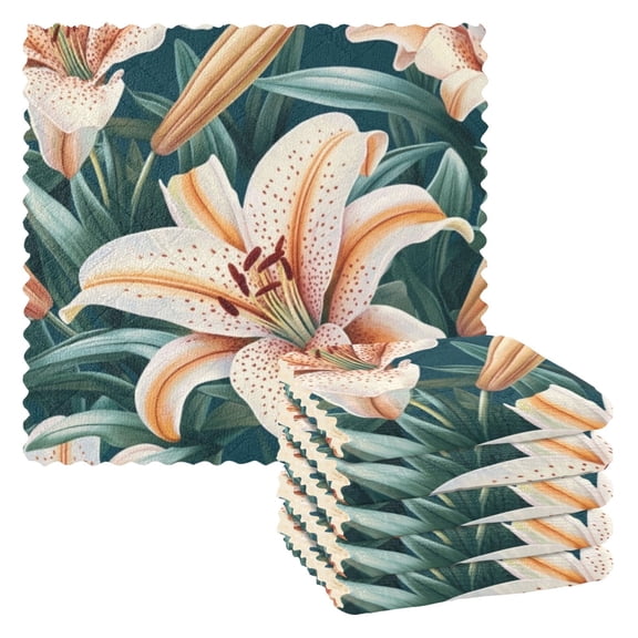 6 Pieces of Kitchen Towels 11x11Inch Kitchen Dish Cloths Kitchen Dish Towels Reuseable Cleaning Cloths Pretty White Lilies