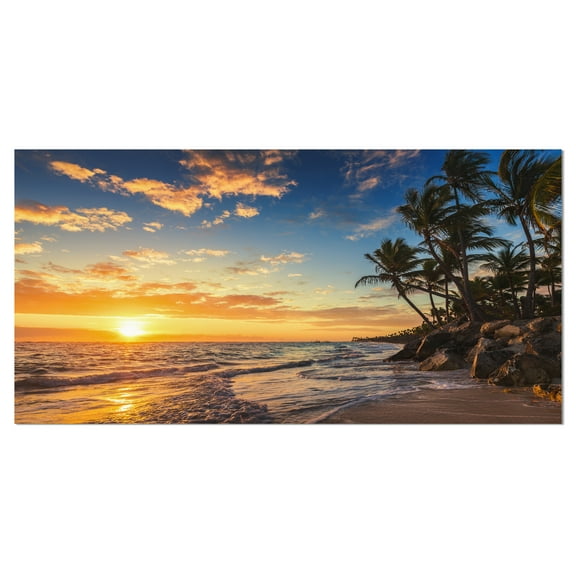 Designart 'Paradise Tropical Island Beach with Palms ' Extra Large Seascape Art Canvas
