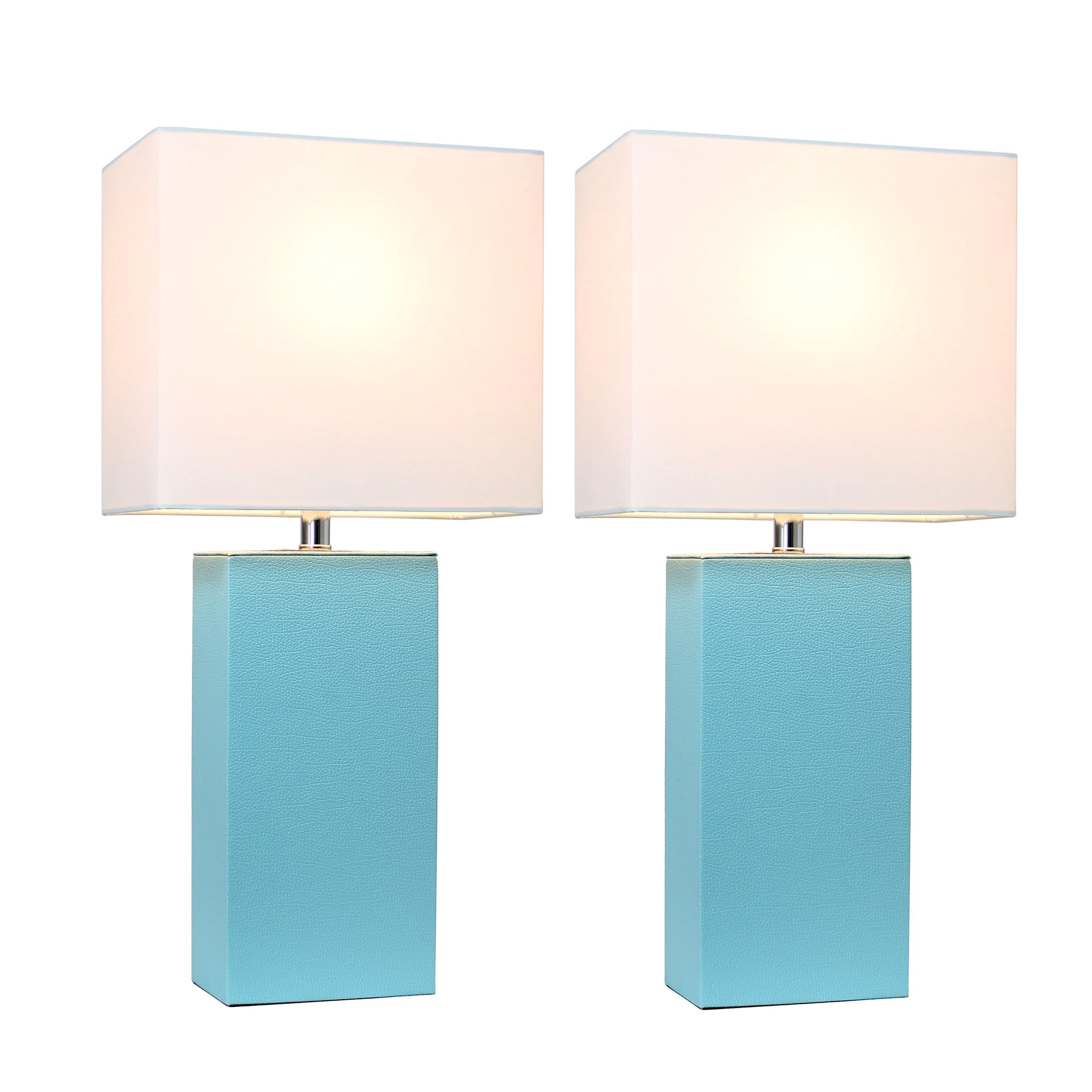 Mod Lighting and Decor Leather Wrapped Base Rectangular Table Lamps - 21" - Aqua Blue- Set of 2