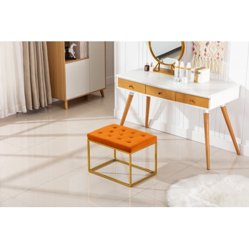 Velvet Bench Ottoman,Upholstered Ottoman Footrest with Golden Metal