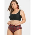 thumbnail image 4 of Rosegal Women Plus Size Zippered Plaid Tankini Swimsuit Black 3X, 4 of 5