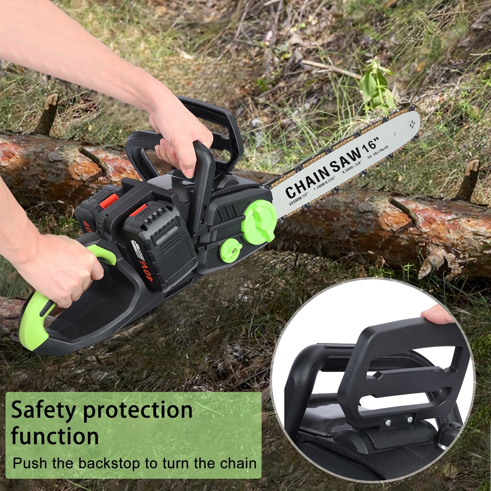 Fompes 16-Inch Brushless Chainsaw, Cordless Battery Powered Chain Saw with 2 x 4Ah Batteries, Ideal for for Tree Felling, Pruning, Logging and Firewood