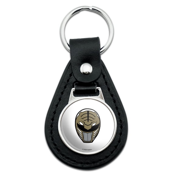 Black Leather Power Rangers White Ranger Helmet Keychain