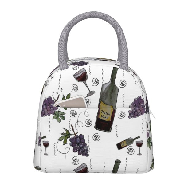 Disketp Wine Bottles And Grapes Bolsa Térmica para Almuerzo, Lonchera con Abertura Amplia y Gran Capacidad, Organizador Reutilizable para Mujeres, Hombres y Adultos
