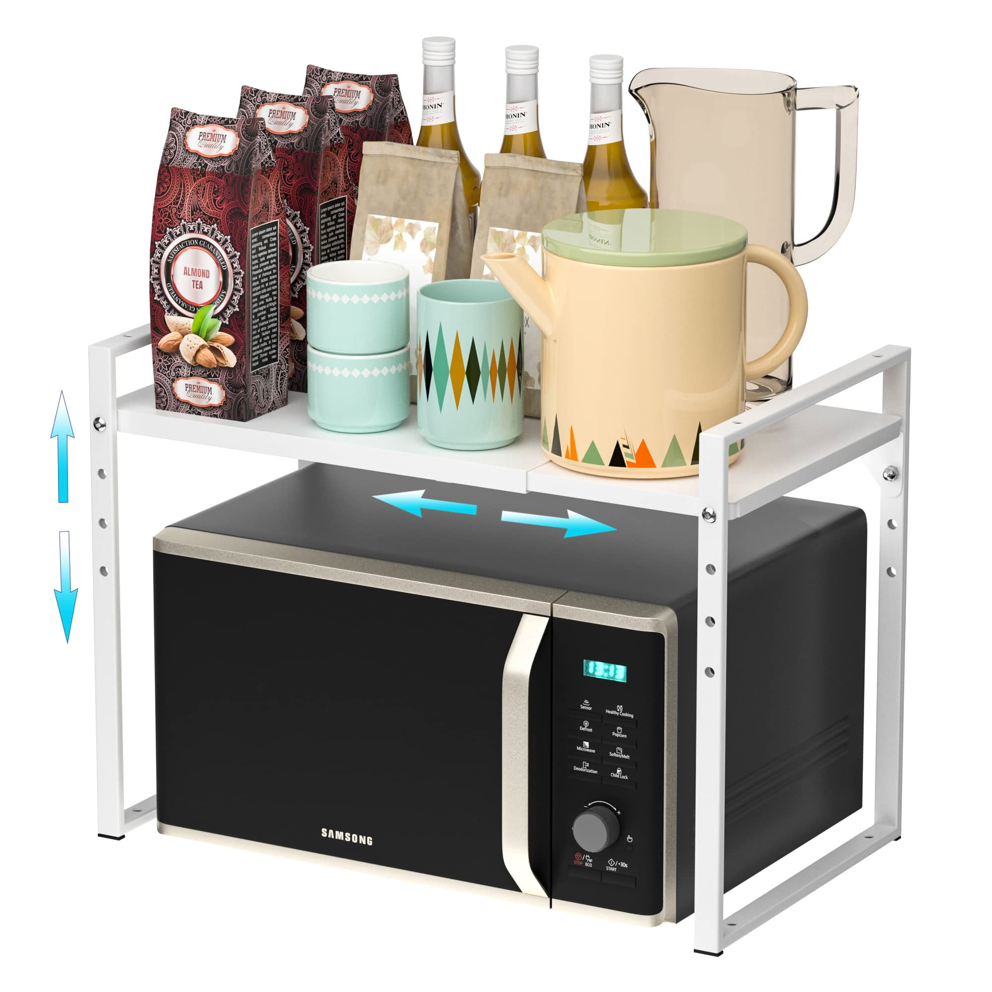 SANNO Extendable Microwave Oven Rack, Adjustable Height Microwave