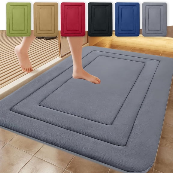 Bath Mat Rug, Soft Microfiber Absorbent Bathroom with Non-slip Backing, Quick-dry Velvet Fleece Floor Mat for Shower Tub Kitchen and Bedroom, Topliu