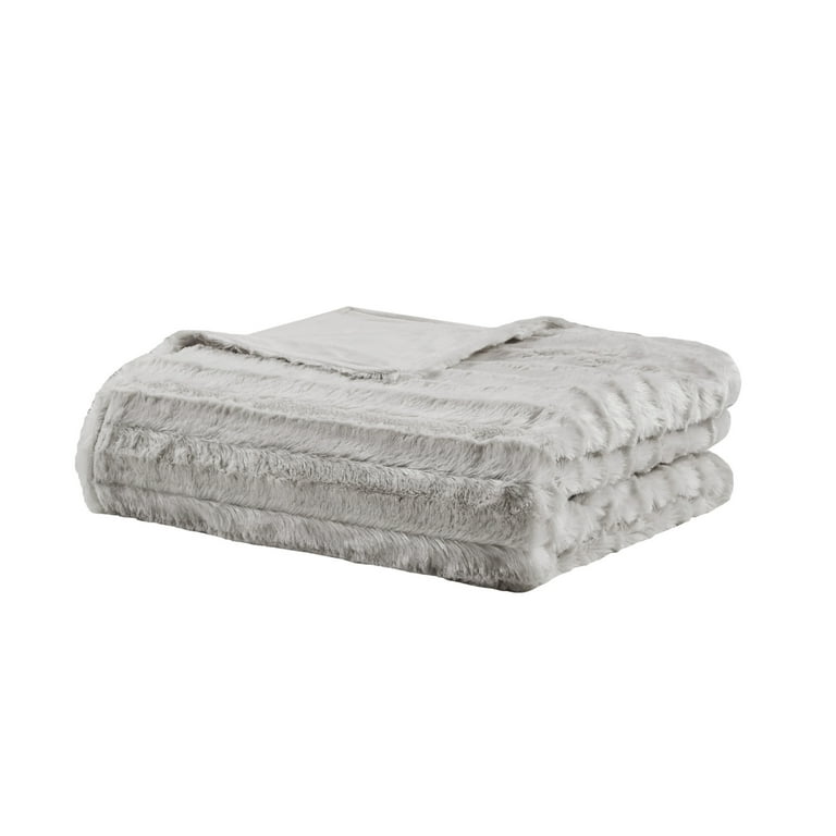 Beautyrest Grey Cozy Soft Solid Heavy Faux Fur Weighted Blanket with Removable Cover 60 x70 18lbs
