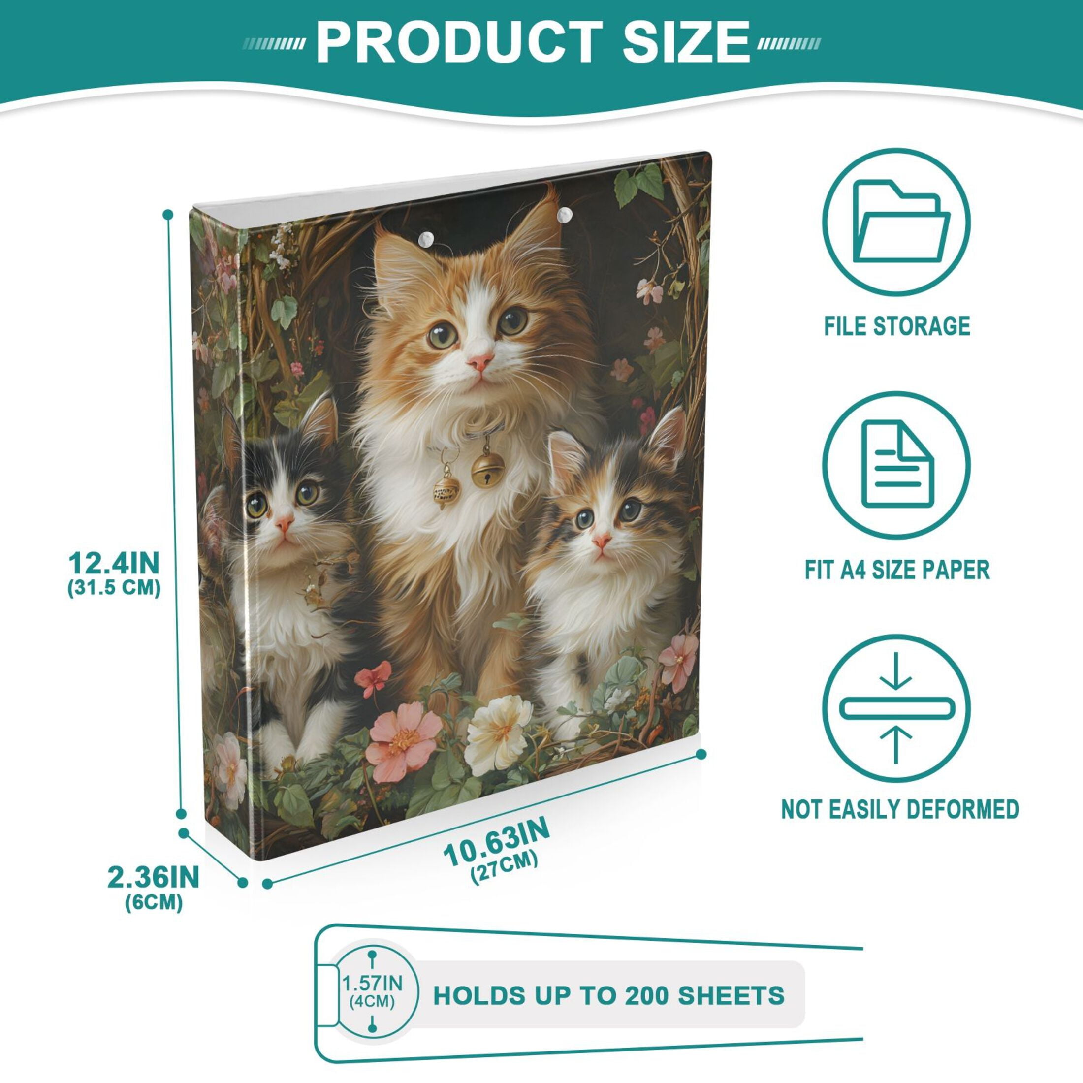 joogoo Cute Cats in Garden Hardcover 3 Ring Binder 1.5" Round Rings Interior Pockets Binders Organizer 1 Pack