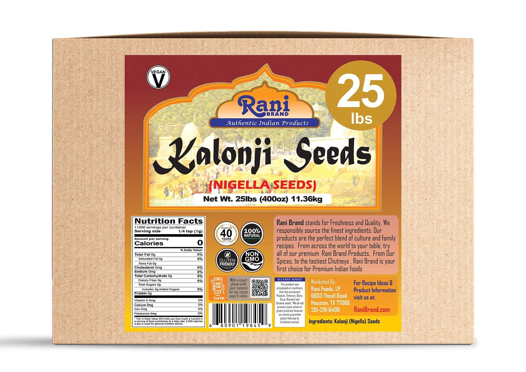 Rani Kalonji (Black Seed, Nigella Sativa, Black Cumin) Seeds 400oz (25lbs) 11.36kg Bulk Box ~ All Natural | Gluten Friendly | NON-GMO | Vegan | Indian Origin