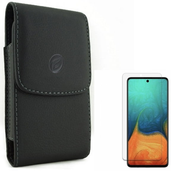 Screen Protector & Case Belt Clip for Samsung Galaxy A71 5G - Combo with Anti-Glare Tempered Glass Matte Anti-Fingerprint & Leather Holster Cover Pouch