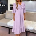 thumbnail image 5 of Gytharion Nightgowns for Women Plus Size Cute Solid Bow V-Neck Sleepdress Loose Comfy Short Sleeve Pullover Sleepwear Flowy Ruffled Hem Long Nightdress, 5 of 6