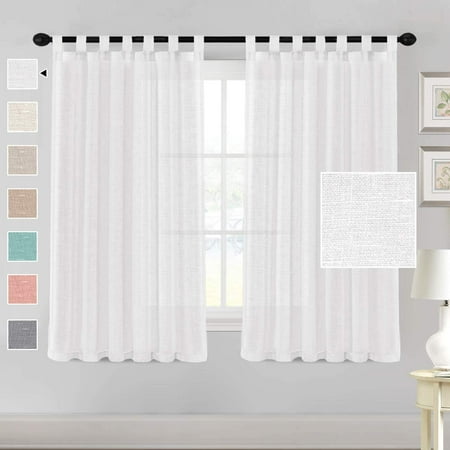 Linen Sheer White Curtains 63 Inch, White Linen Curtains 63 Inches Long