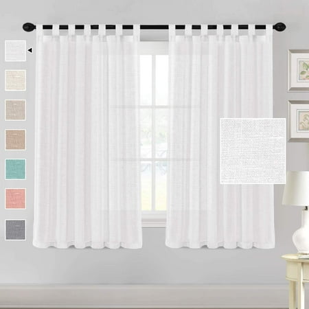 Linen Sheer White Curtains 63 Inch Length Semi Tab Top Curtain Sets For Living Room Bedroom Privacy And Sunlight Filtering 2 Panels Canada Linen Sheer White Curtains 63 Inch, White Linen Curtains 63 Inches Long