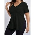 thumbnail image 2 of Womens Plus Size Tops Casual V Neck Short Sleeve Shirts Split Hem Blouses Summer Black 5XL, 2 of 6