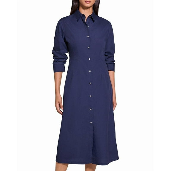 Theory womens  Poplin Fixed Sleeve Dress, 4, Blue