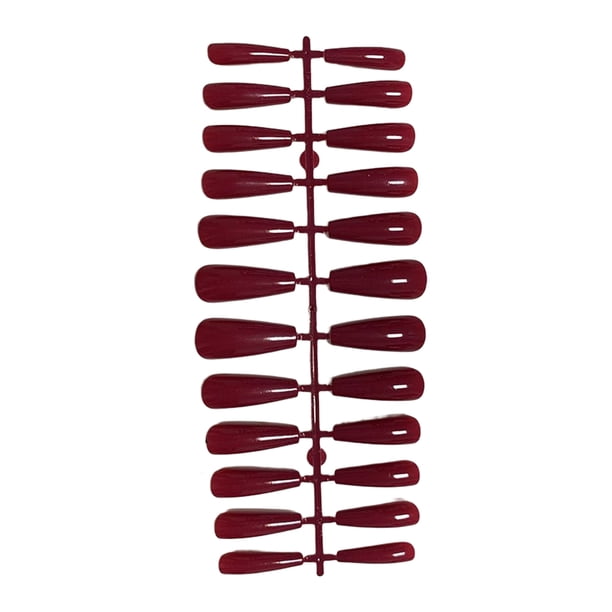 Qarigey 24 piezas de barniz de diseño de ataúd de uñas postizas puntas de uñas artificiales extralargas suministros de manicura estilo Arte de uñas rosa oscuro rojo