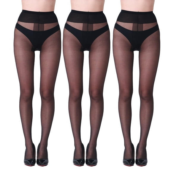 LADYFAN 3Pack Sheer Tights for Women T Crotch 40D Plus Size Pantyhose Ultra-Soft Stretchy with Reinforced Toe