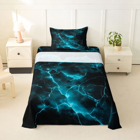 Homewish Glowing Lightning Twin Sheets,Contemporary Aesthetic Bedding,3pcs,1 Fitted Sheet and 1 Pillowcase