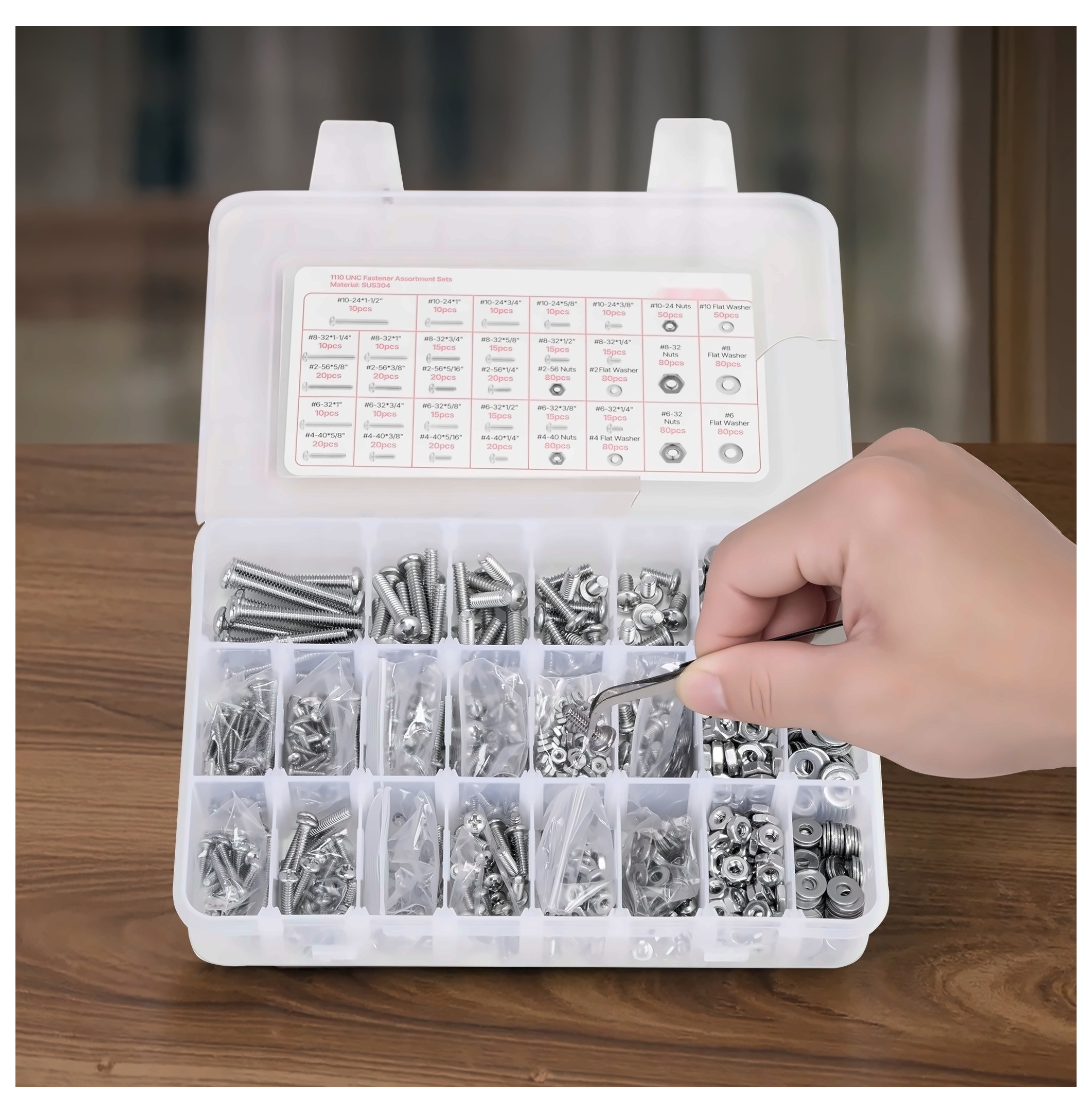 Stainless Steel Bolt Nut Assortment Kit - 1110 Pcs Imperial Fasteners for Furniture, DIY, & Repairs