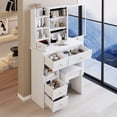 thumbnail image 1 of 29.2" Small Space Left Drawer Desktop Vanity Table + Cushioned Stool, Extra Large Right sliding mirror, Multi Layer High Capacity Storage, Practical Fashionable Dresser, EPA, GCC, UL Certificate, 1 of 1