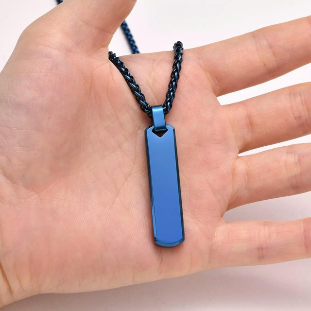 HOOUN Blue Neckace Simple Design Pendant Cube Stick Pendants Stainless Steel 24''