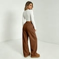 thumbnail image 5 of WULMLEO Women's Wide Leg Sweatpants with Front Seam Detail Elastic Drawstring High Waist Loose Casual Pants with Pockets Coffee 2XL, 5 of 6