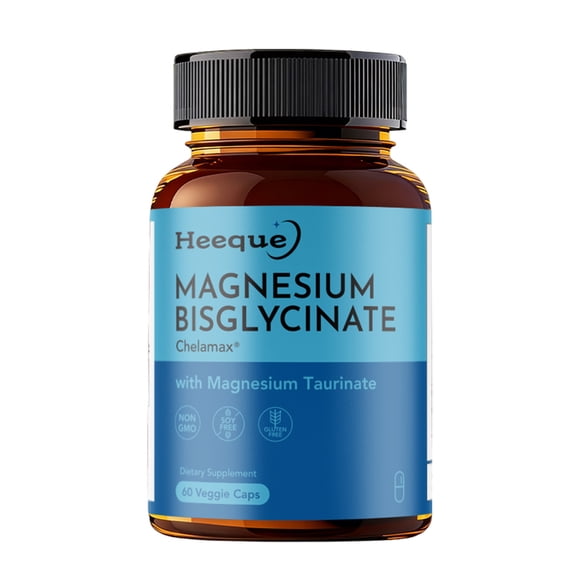 Heeque Magnesium Bisglycinate Chelate Capsules – 300mg Magnesium (Bisglycinate   Taurate)   L-Theanine   B6/B12   Zinc, 7-in-1,Nerve Health, Muscle Relaxation, Sleep & Stress Relief，60 Vegan Caps