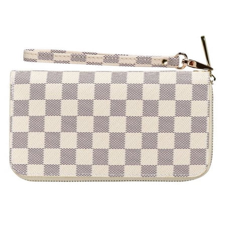 Coolmade Women's Checkered Zip Around Wallet and Phone Clutch - RFID Blocking with Card Holder Organizer - PU Vegan Leather