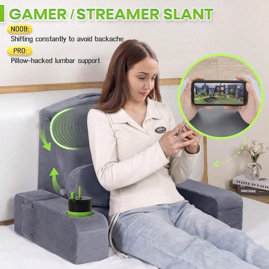 Reading Pillow For Adults Back Pillow For Bed Sitting Up Backrest Pillow For Sitting In Bed Detachable Arms With Builtin Cup Phone Caddy Gray 19 INCH