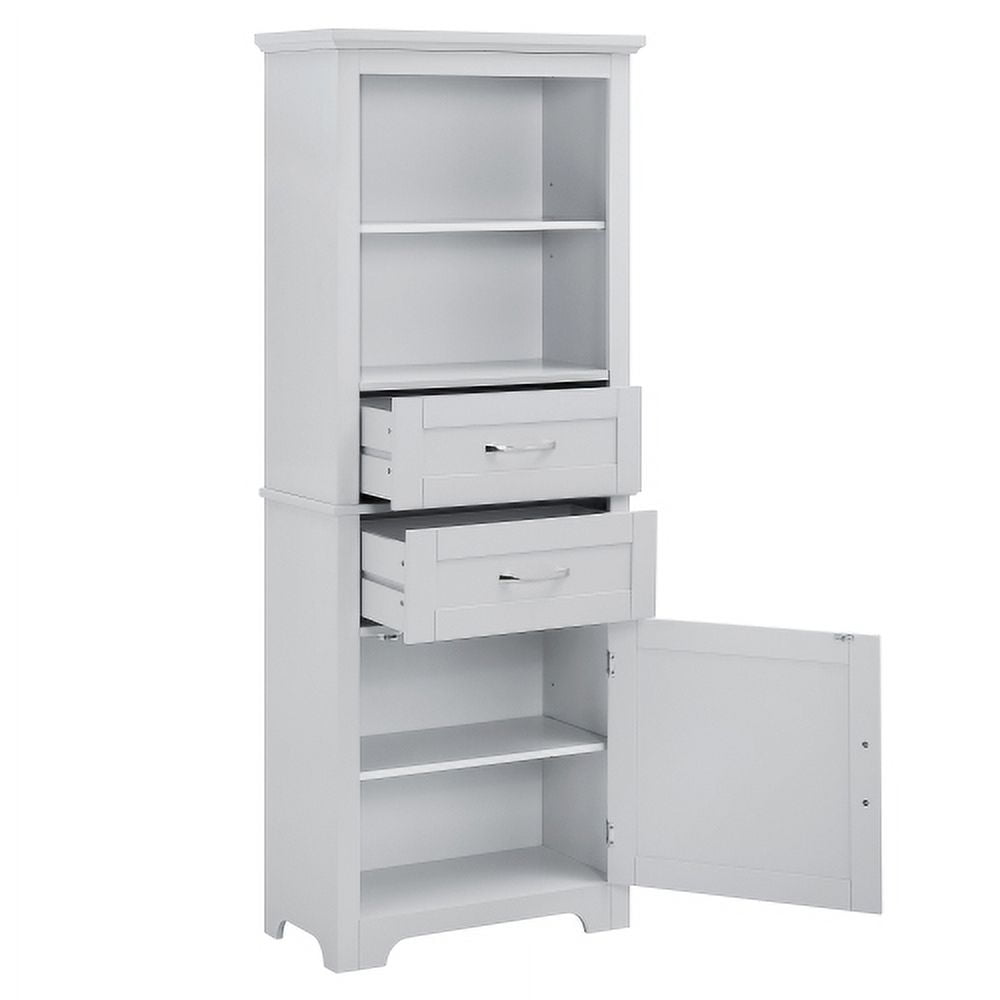 Bathroom Storage Cabinet, Freestanding Cupboard with 1 Door and Open Shelves, Modern Floor Cabinet with 2 Drawers for Home, Office, Black