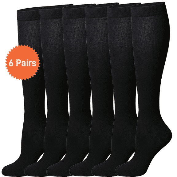 6 Pairs Wide Calf Compression Socks for Women Men: Syphoria Wide Calf 15-20 mmHg Circulation Compression Stockings Support for Running, Travel, Cycling