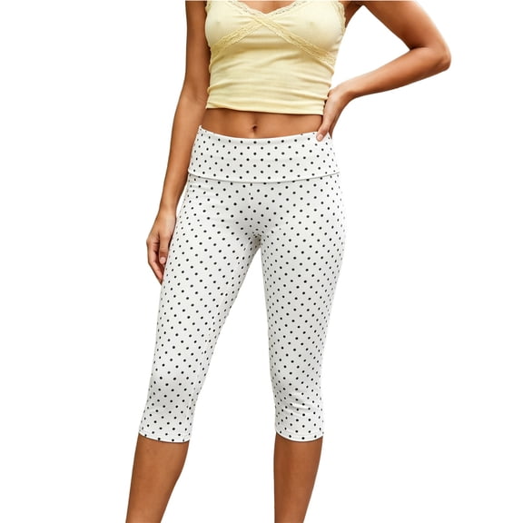 LMLYSoH Women's Slim Fit Capri Pants Dot Print Leggings Elastic Waistband Cropped Trousers for Party, Daily Wear