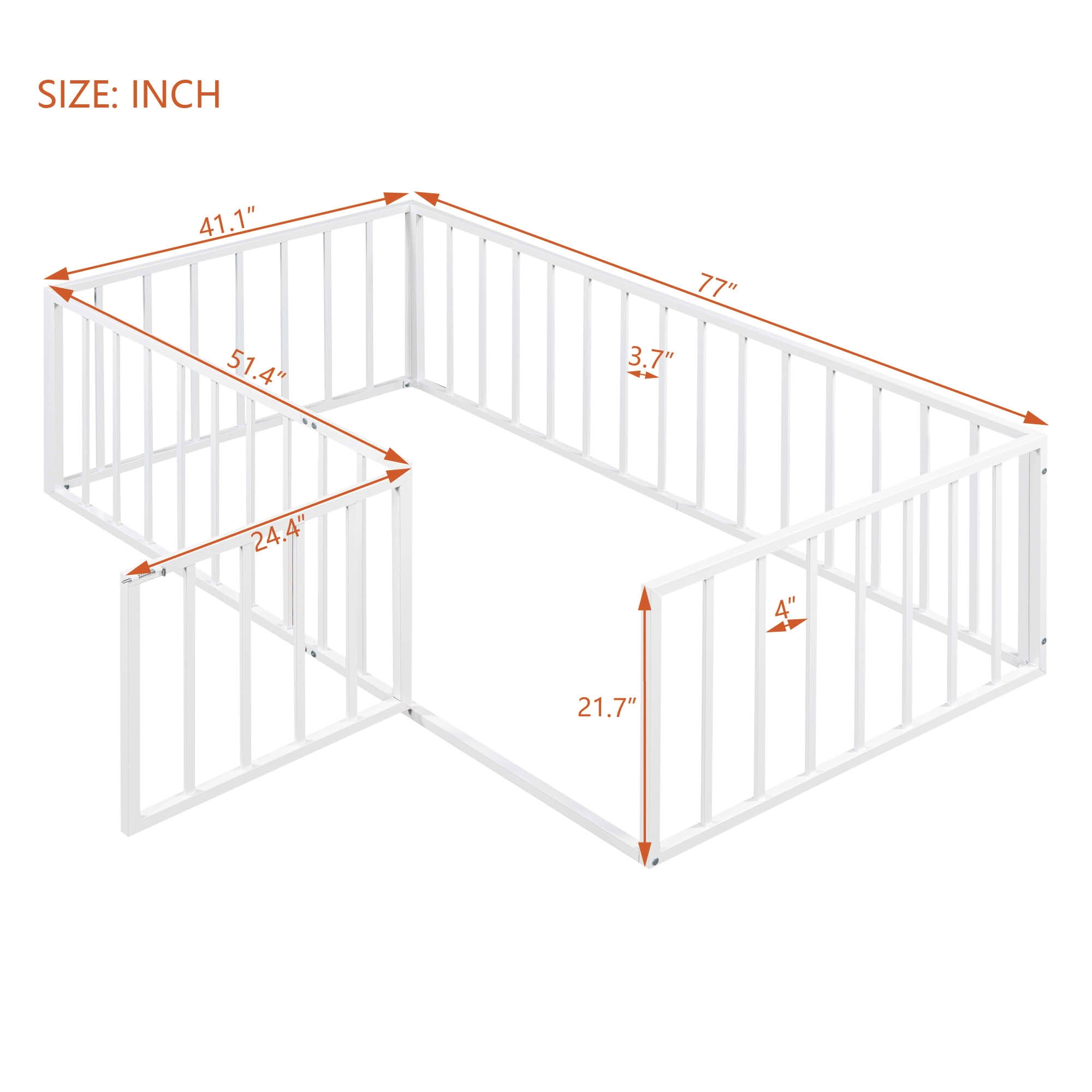 MAYEERTY Metal Floor Bed Frame with Fence and Openable Door Kids Play and Sleep Space