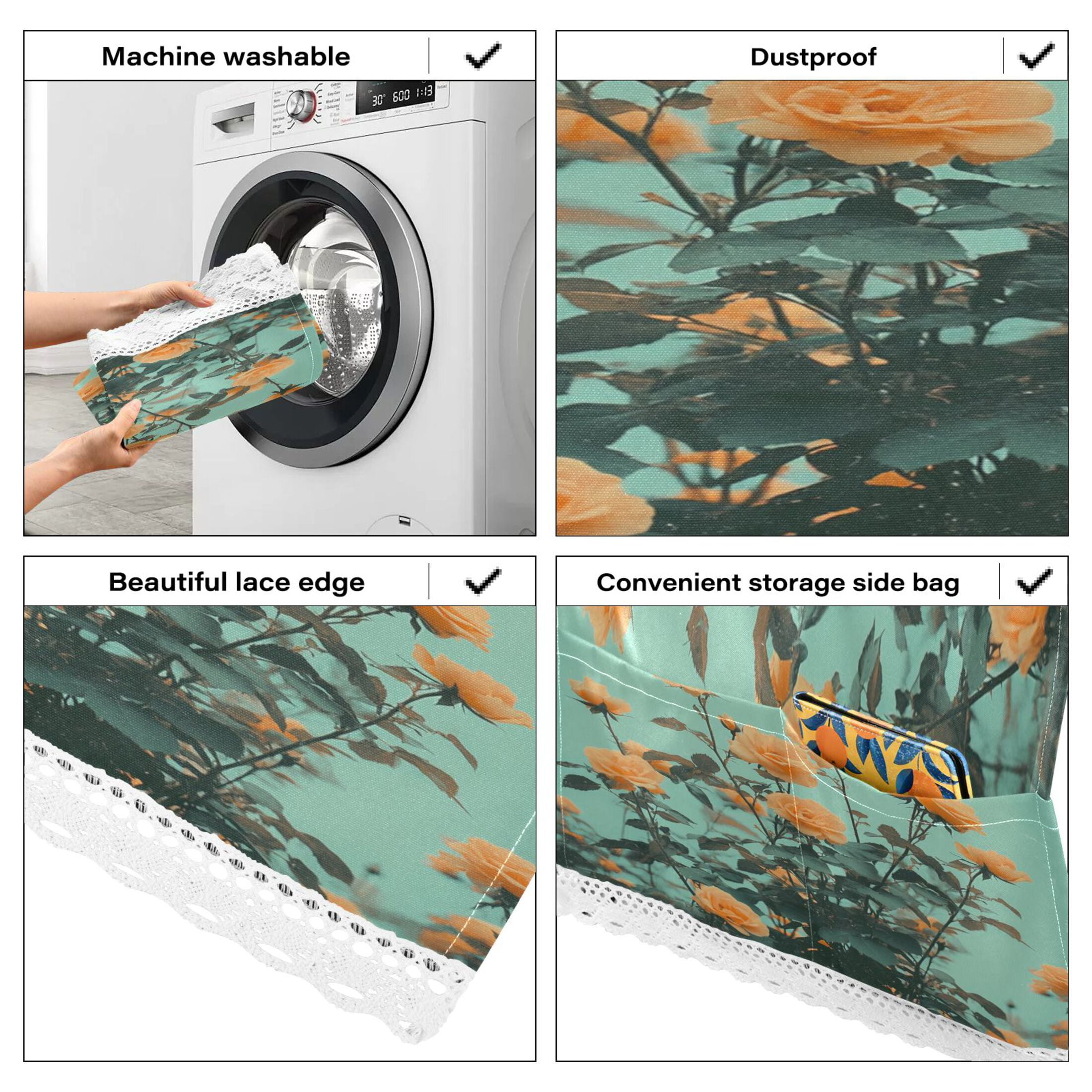 Orange RosesWasher and Dryer Covers Dust-Proof and Oil Resistant Fridge Cover with 4 Storage Pockets Washing Machine Top Cover for Laundry Kitchen Home 51.2 x 22 In
