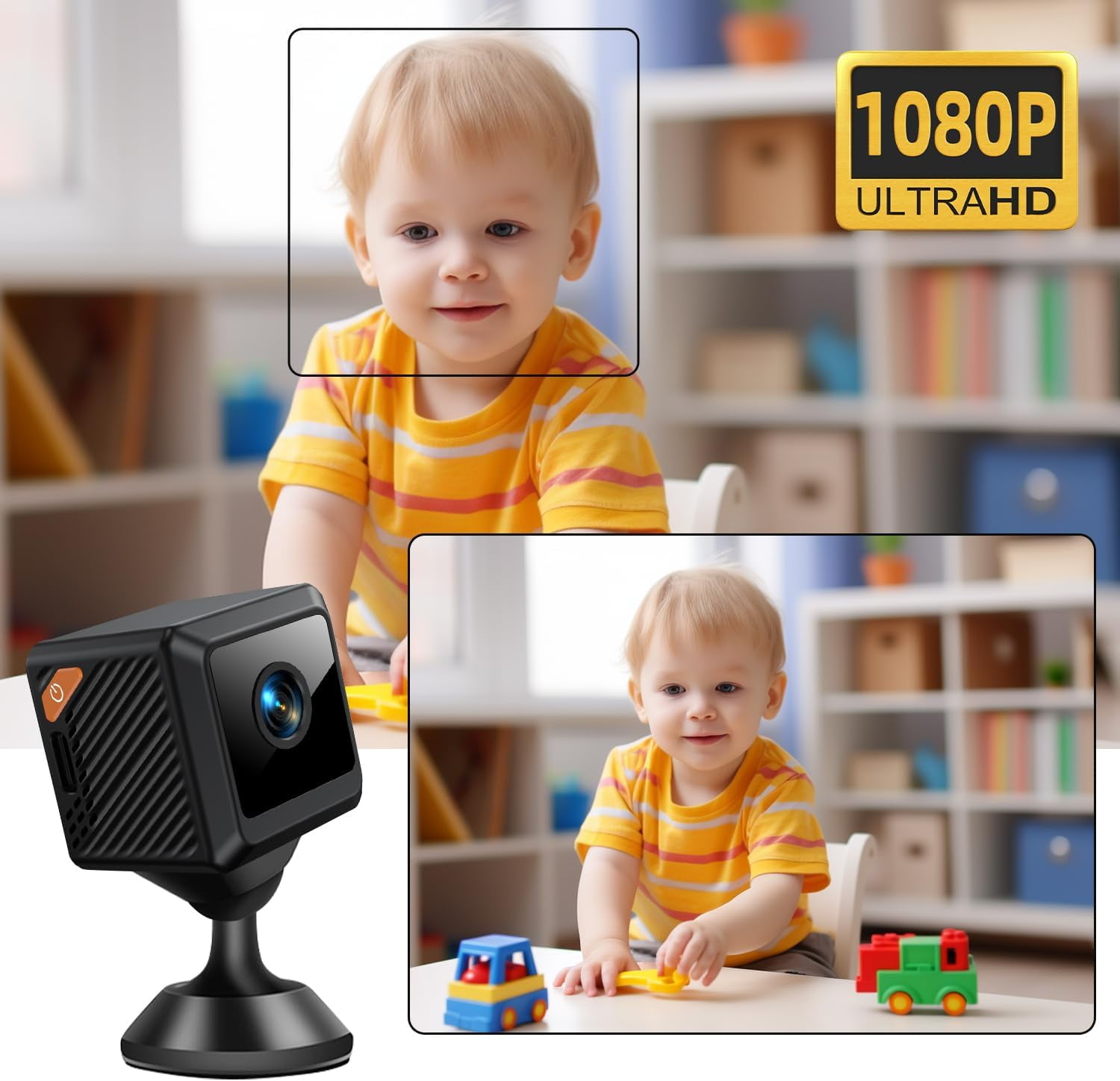 Mini Security Cameras, Mini Hidden Camera with Strong Adsorption, Motion Detection, Night Vision, Cloud & SD Storage, App Control for Home Baby Pet Office