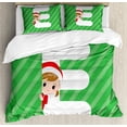 thumbnail image 1 of Christmas Alphabet Duvet Cover Set, Calligraphic Print of a Young Lady Peeking from a Letter E, Decorative 3 Piece Bedding Set with 2 Pillow Shams, Queen Size, Green Dark Coral White, by Ambesonne, 1 of 3