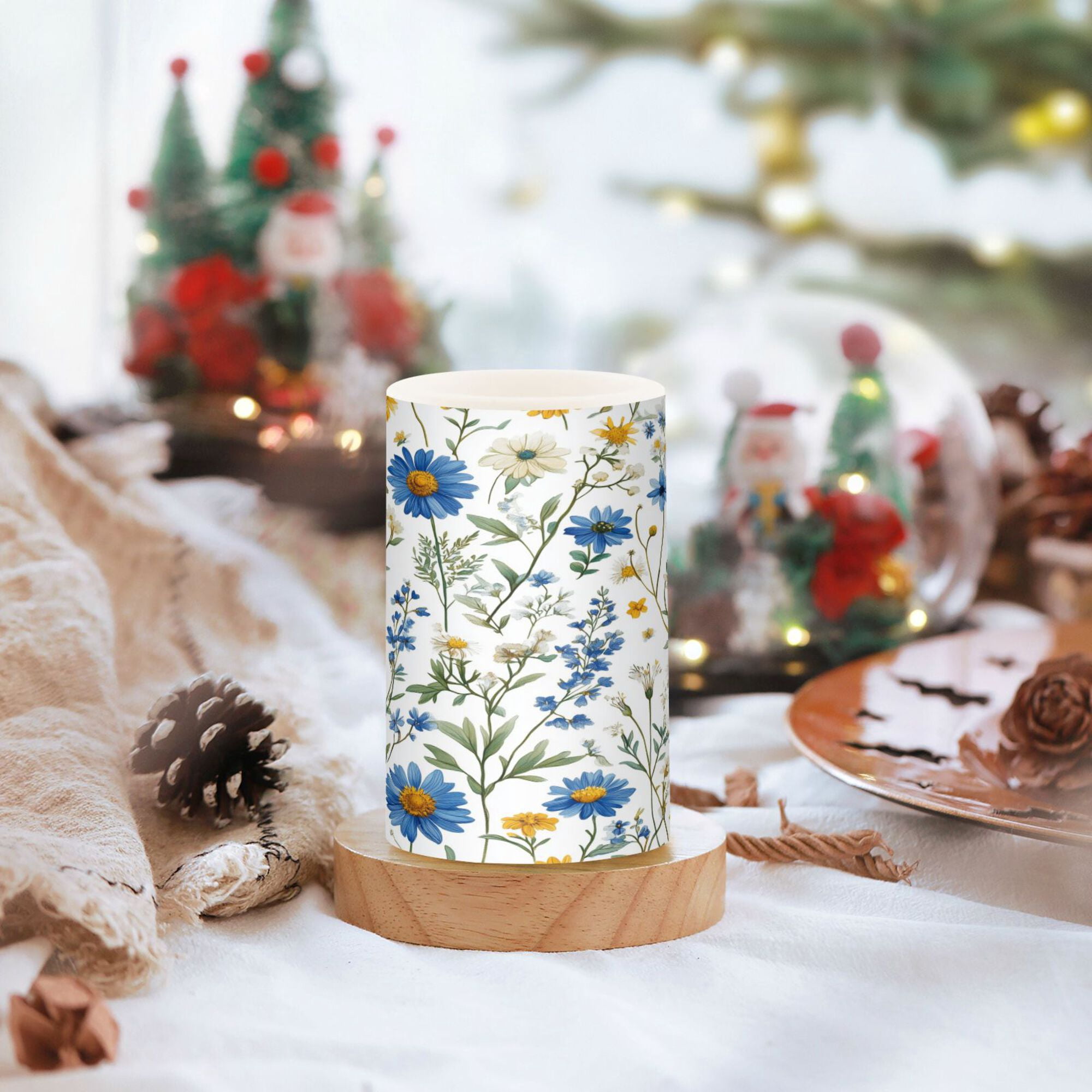 Yayeee Flameless Candles with Remote Flickering Battery Operated Multi Color Changing, Blue Floral