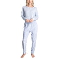 thumbnail image 5 of Hanes Women's Midnights Pajama Set, Long Sleeve Top and Jogger Lounge Pants, Blue/Floral, M, 5 of 7