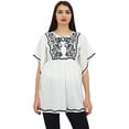 thumbnail image 4 of Phagun Women's Summer Aari Work Handkerchief Sleeve Cotton White Tunic Top-10, 4 of 9