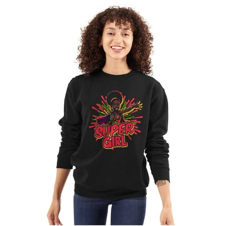Motivational Black Afro Super Girl Women Crewneck Sweatshirt Brisco Brands S