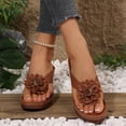 thumbnail image 5 of Brown Women Slide Sandals One Strap Hollow Thick Heel Pu Summer Casual Indoor Outdoor Shoes Size 6, 5 of 9