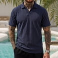 thumbnail image 2 of KIHOUT Men's Jacquard Textured Knit Polo Shirt, Retro Open Collar Short Sleeve Casual Fashion Top for Everyday Wear, 2 of 6