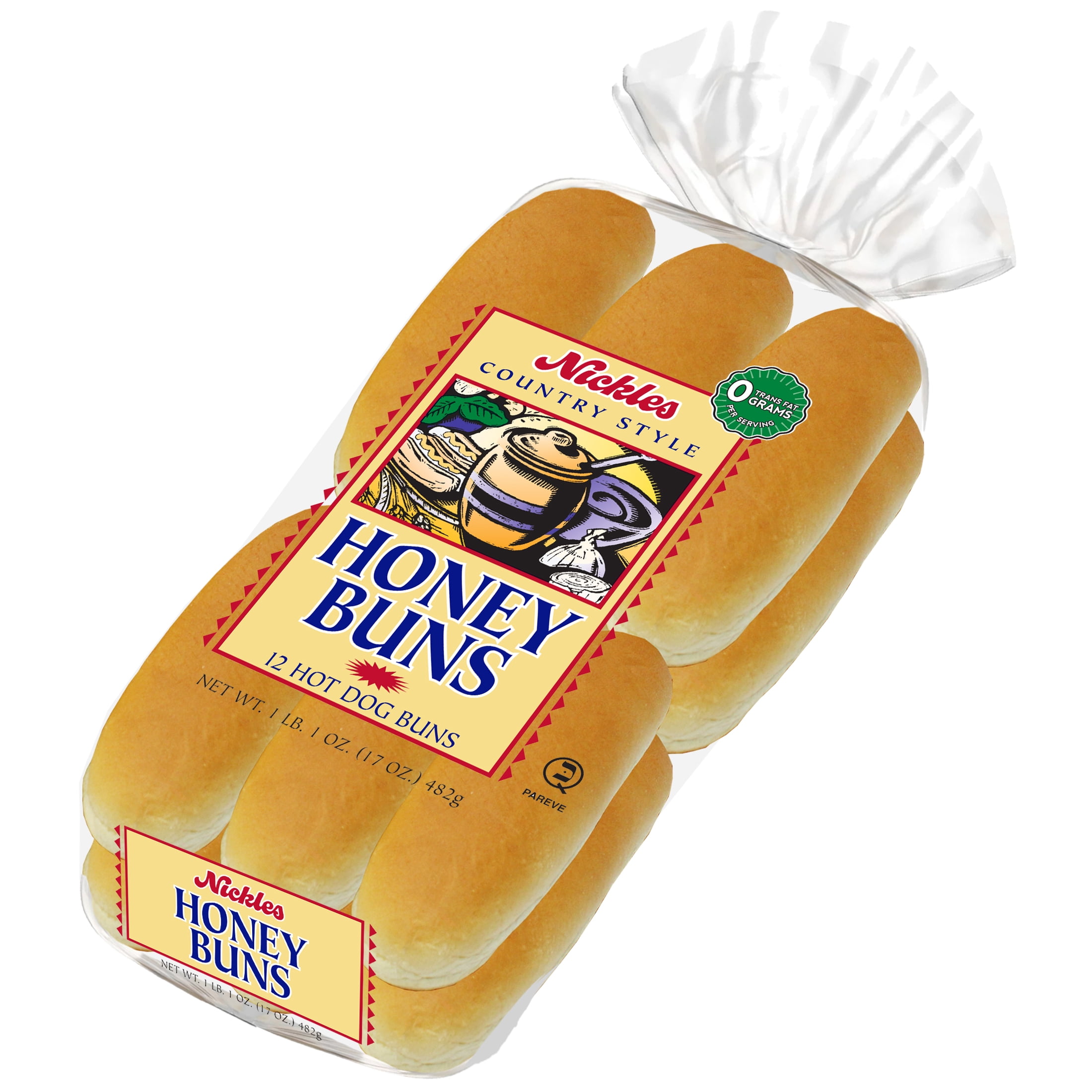 Nickles Bakery Country Style Honey Hot Dog Buns, 6-Inch, 12 Count, 17-ounce.