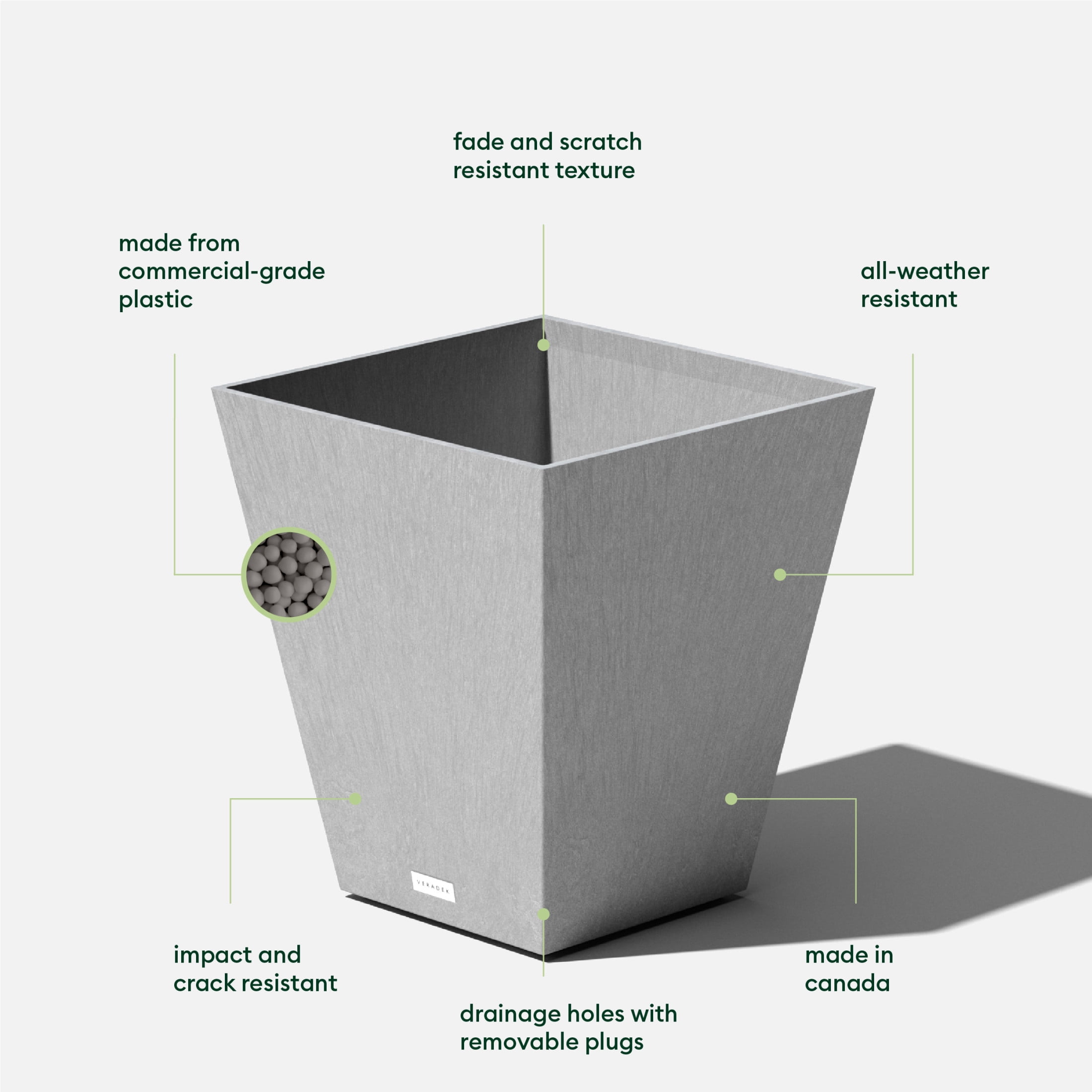 Veradek Pure Series Nobleton 18" Plastic Planter 2-Pack Gray