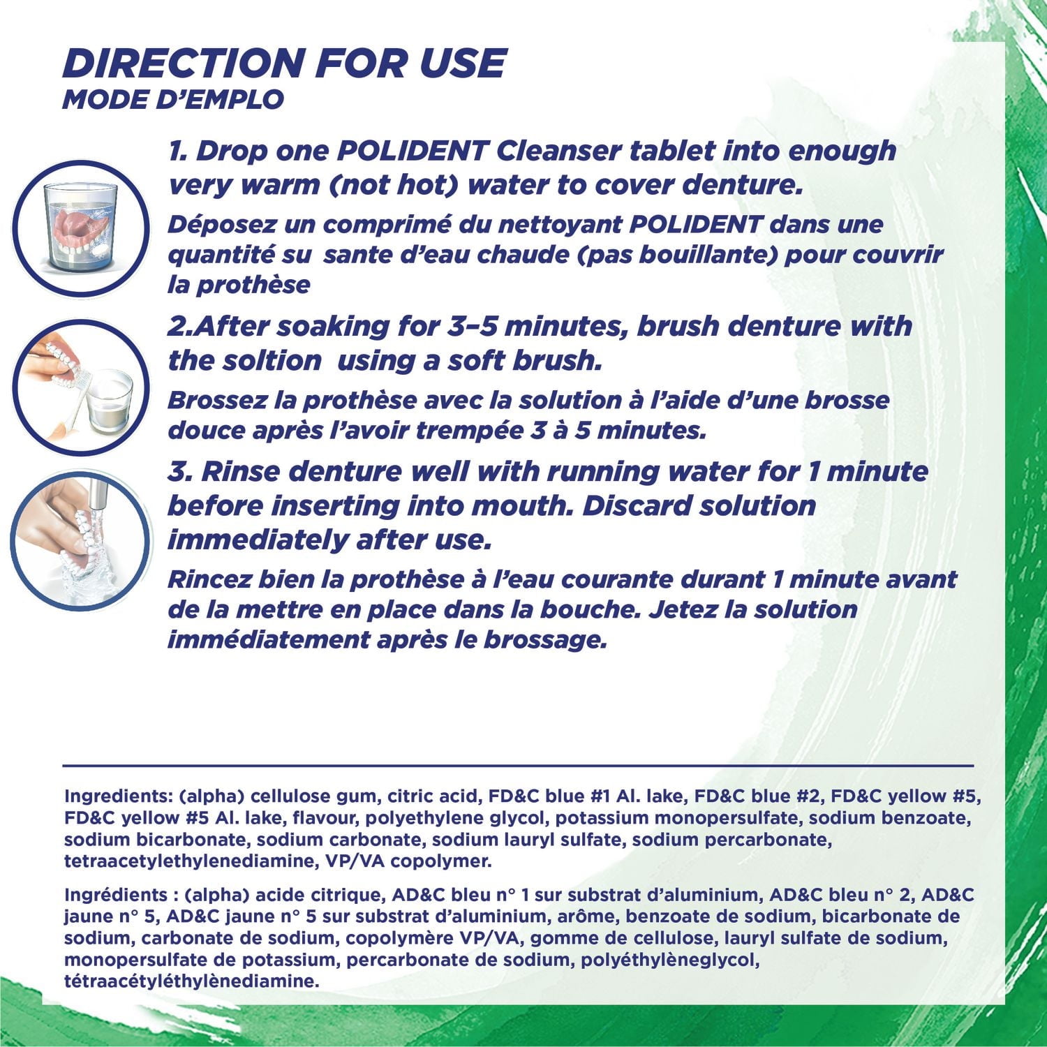 Polident 3 minutes Nettoyant quotidien pour prothèses dentaires 96 Fraîcheur de menthe triple