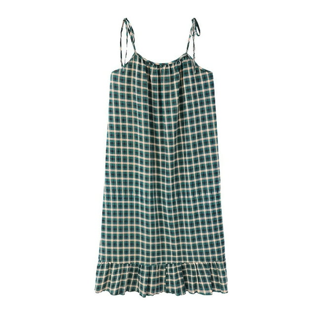 Dalazy Chemise de Nuit Imprimée Florale en Coton Robe de Nuit Col Rond Ample Sans Manches Mini Vêtement de Nuit pour la Maison Vert Foncé TTTG