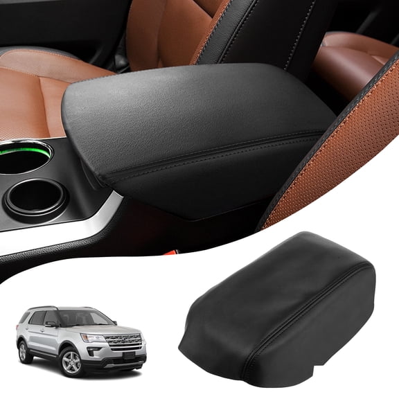 KBH Center Console Covers Replacement for Ford Explorer 2011-2019, Black Leather Armrest Lid Cover Skin for Car Interior Accessories
