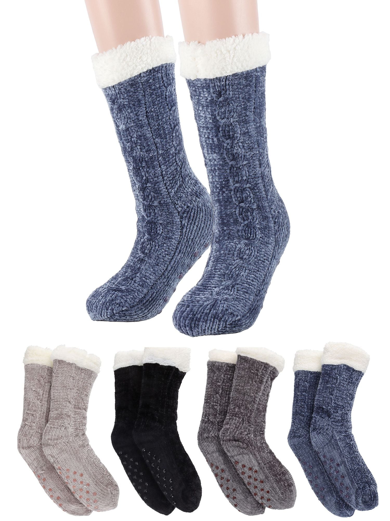 Luxtrada Women Slipper Socks Fleece Lined Socks with Grips Non Slip