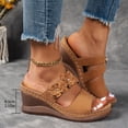 thumbnail image 4 of Rokment Womens Flower Wedges Dress Slippers Sandals 2026 Beach Summer Fashion Casual Boho Leather Platform Chunky High Heels Floral Slip on Slides for Woman Brown Size 8.5, 4 of 6