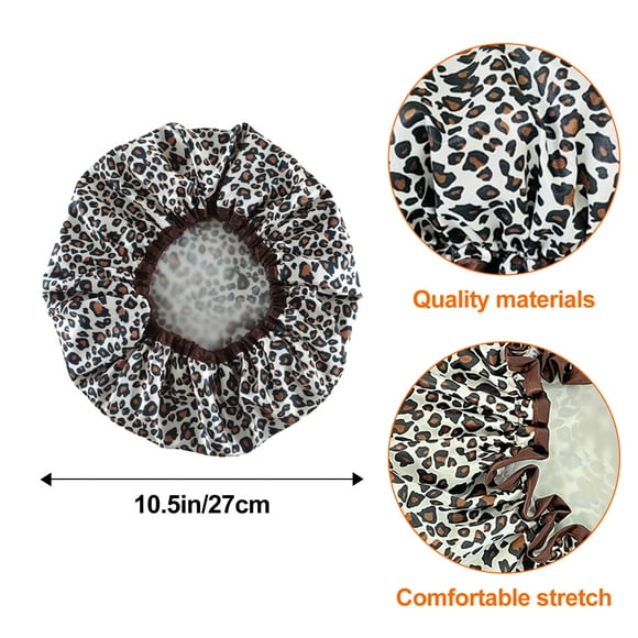 Double Layer Shower Hat, Adjustable Elastic Band Waterproof Shower Caps for Home Travel (Leopard Print)